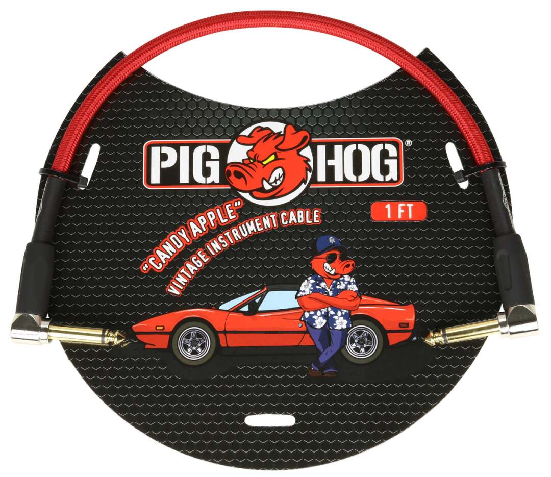 PIG HOG "CANDY APPLE RED" 1FT RIGHT ANGLED PATCH CABLE
