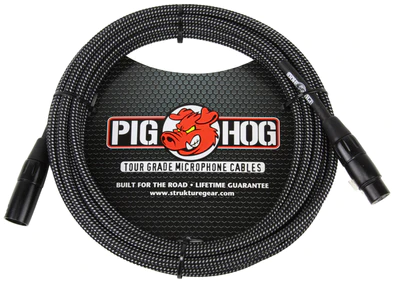 Pig Hog Pig Hog Black & White Woven Mic Cable, 30ft XLR