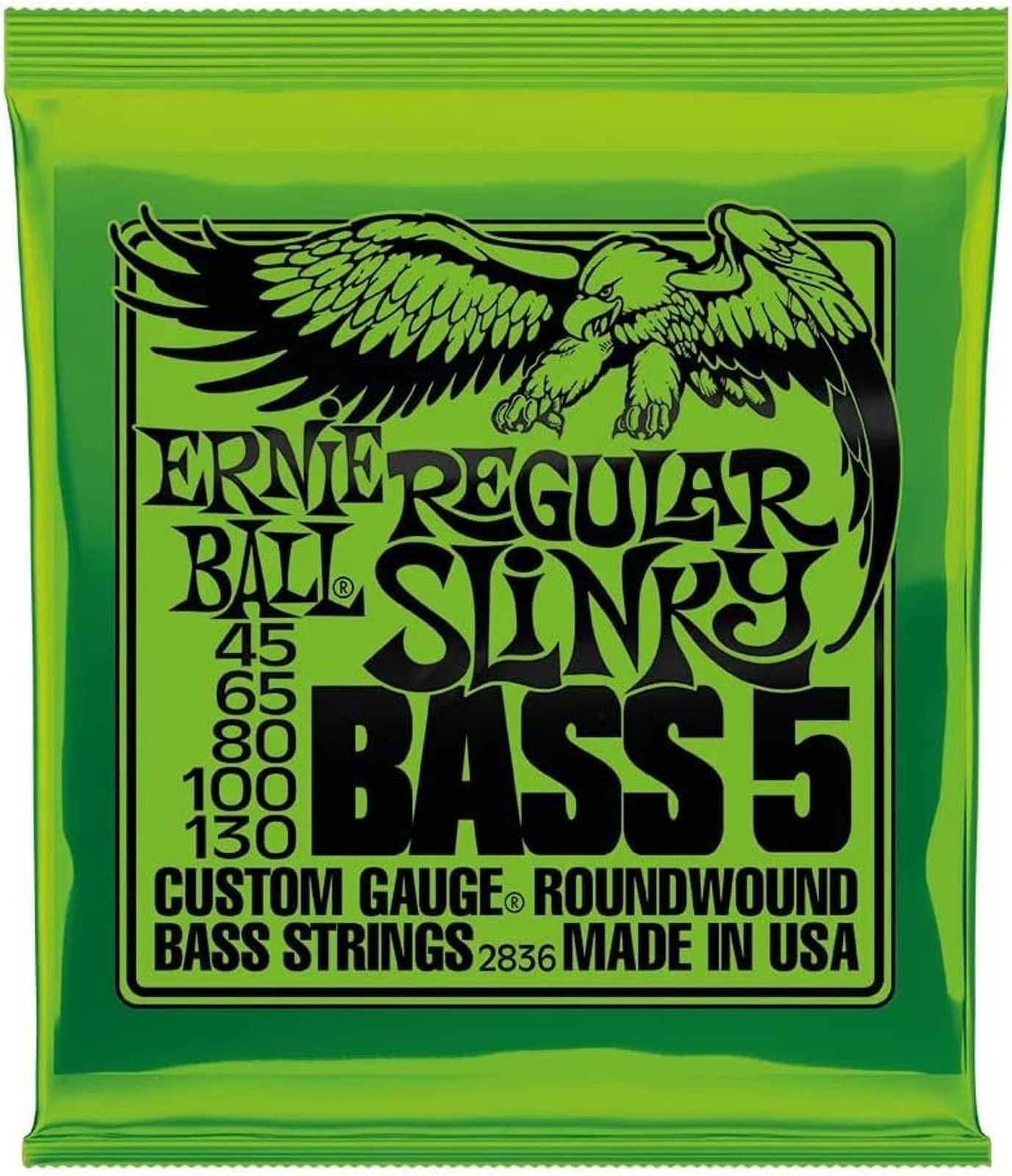 Ernie Ball Ernie Ball 2836 Regular Slinky 5-String Nickel Wound Electric Bass Strings 45-130 (2 PACK BUNDLE)