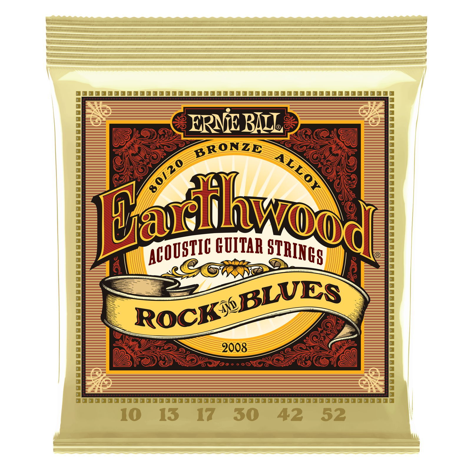 Ernie Ball Ernie Ball 2008 Earthwood 80/20 Bronze Rock and Blues Acoustic Guitar Strings 10-52 (3 PACK BUNDLE)