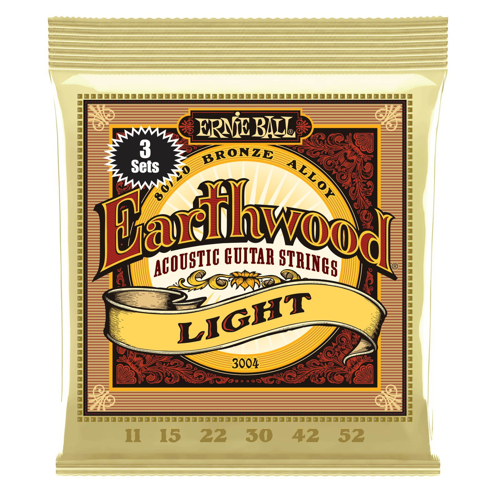 Ernie Ball Ernie Ball 2004 Earthwood Light 80/20 Acoustic Guitar Strings 11-52 (3 PACK BUNDLE)