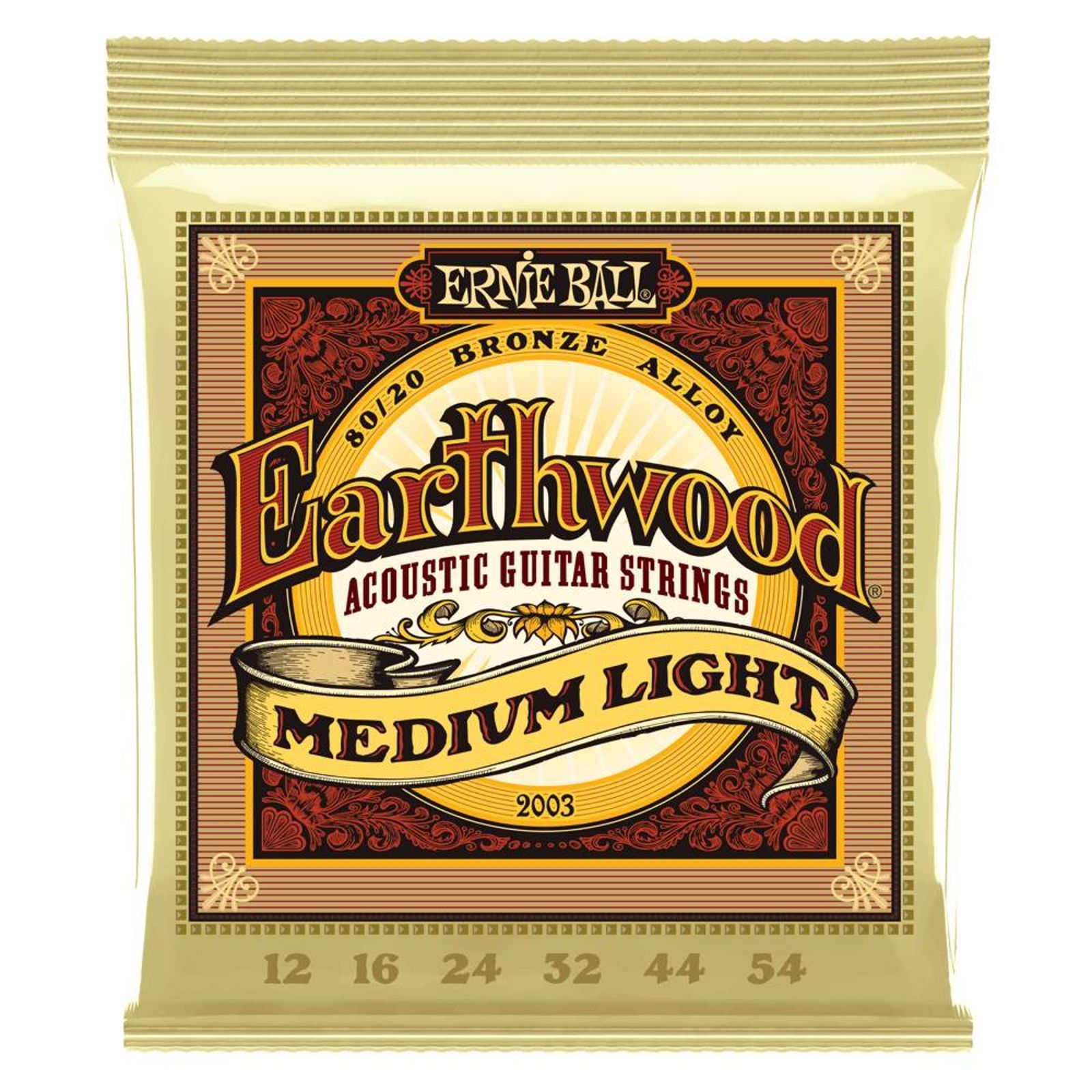 Ernie Ball Ernie Ball 2003 Earthwood Medium-Light 80/20 Bronze Acoustic Guitar Strings 12-54 (3 PACK BUNDLE)