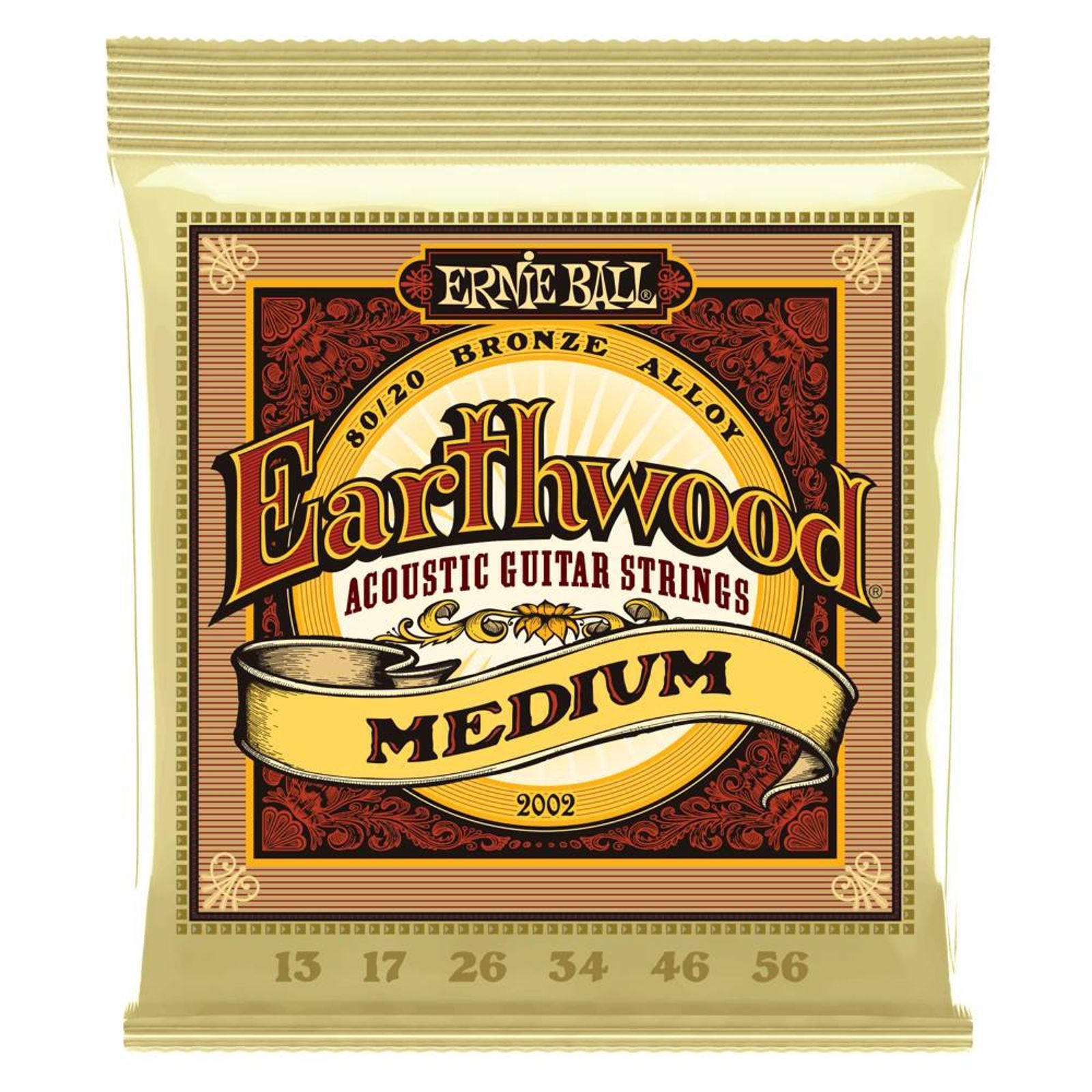 Ernie Ball Ernie Ball 2002 Earthwood Medium 80/20 Bronze Acoustic Strings 13 - 56 (3 PACK BUNDLE)
