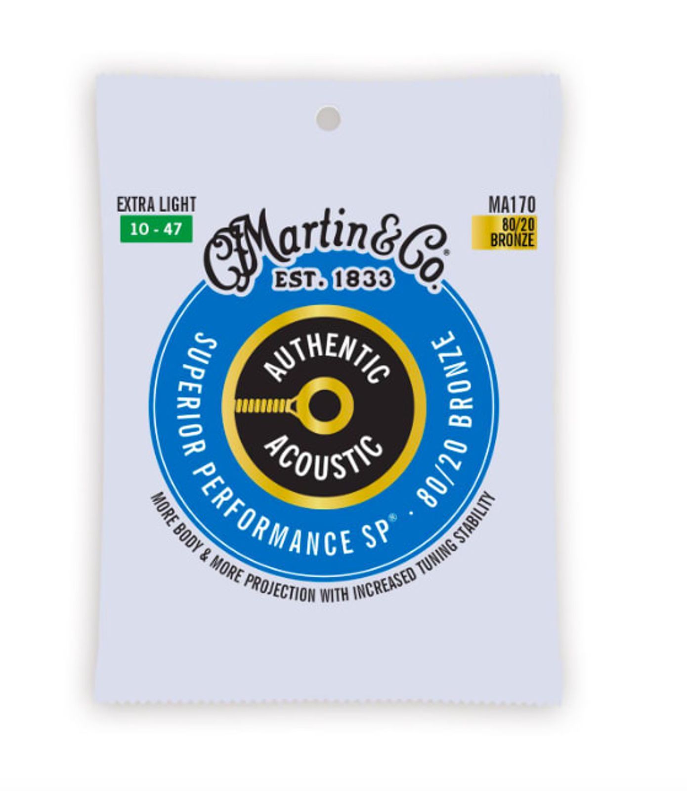 Martin Martin MA170 Authentic Acoustic SP 80/20 Bronze Acoustic Guitar Strings - Extra Light (.10 - .47) - 6 PACK