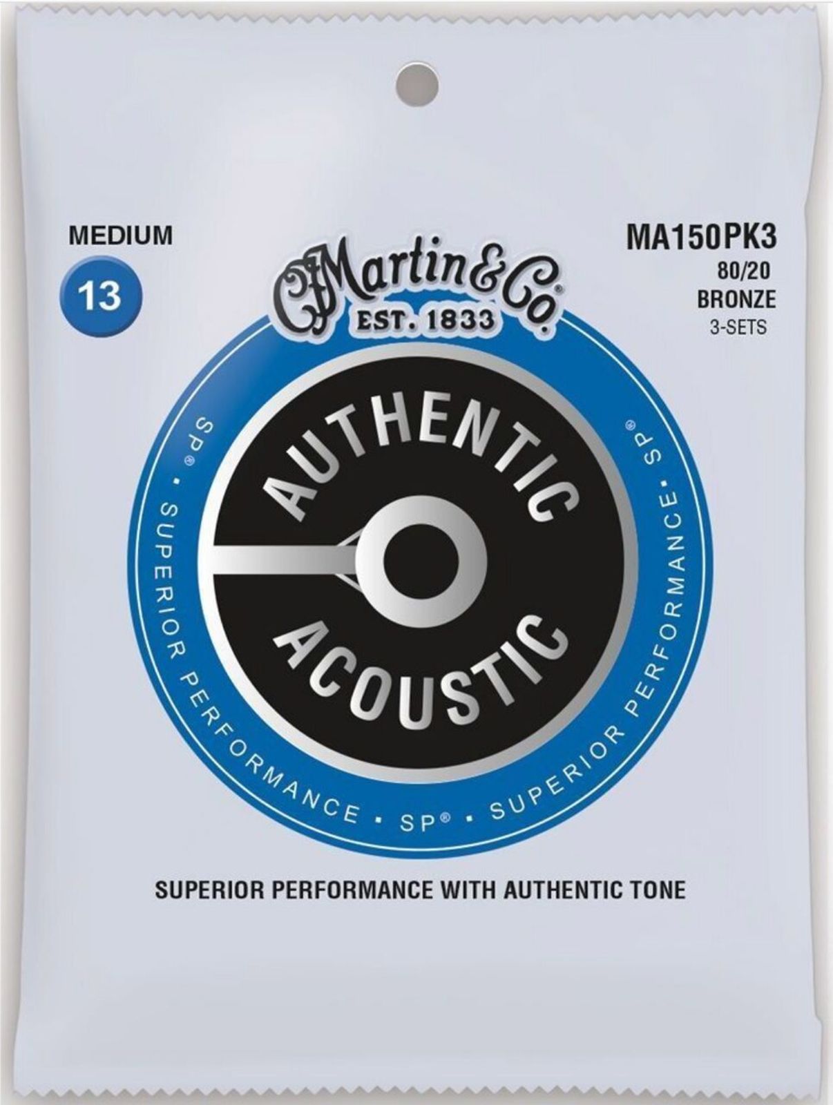 Martin Martin MA150 Authentic Acoustic SP 80/20 Bronze Acoustic Guitar Strings - Medium (.13 - .56) - 3 PACK