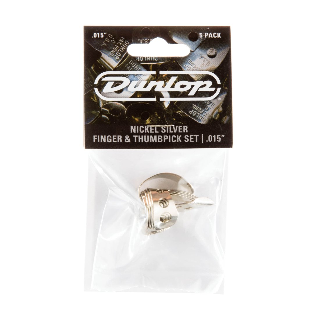 Dunlop 33P015 Nickel Silver Finger and Thumbpicks .015" (5 Pack)