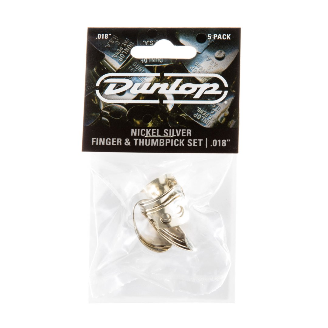 Dunlop 33P018 Nickel Silver Finger and Thumbpicks .018" (5 Pack)