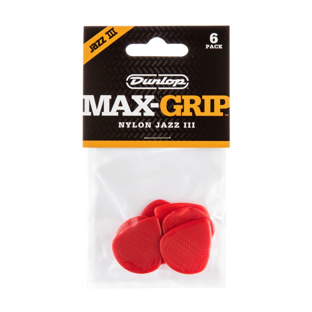 Dunlop 471P3N Max Grip Jazz III Nylon Guitar Pick 1.38mm (6 Pack)