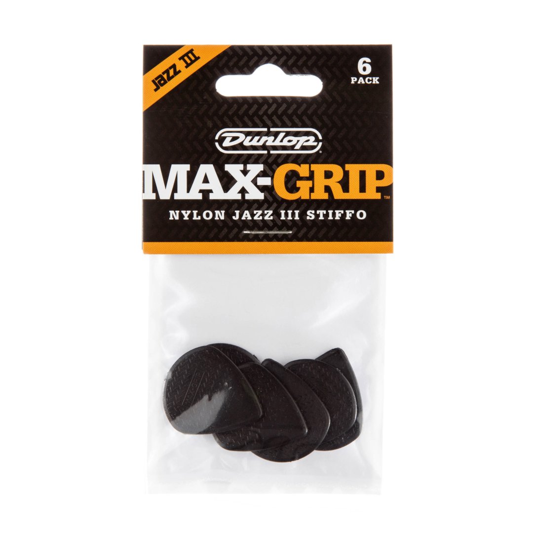 Dunlop 471P3S Max Grip Jazz III Stiffo Guitar Pick 1.38mm (6 Pack)
