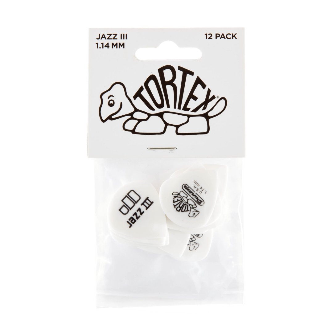 Dunlop 478P114 Tortex White Jazz III Guitar Pick 1.14mm (12 Pack)