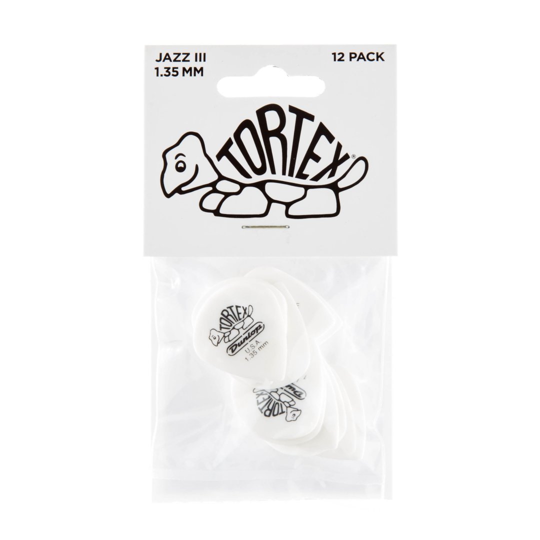Dunlop 478P135 Tortex White Jazz III Guitar Pick 1.35mm (12 Pack)