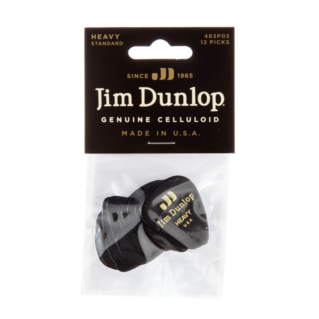 Dunlop 483P03HV Celluloid Guitar Pick. Heavy Gauge Black (12 Pack)