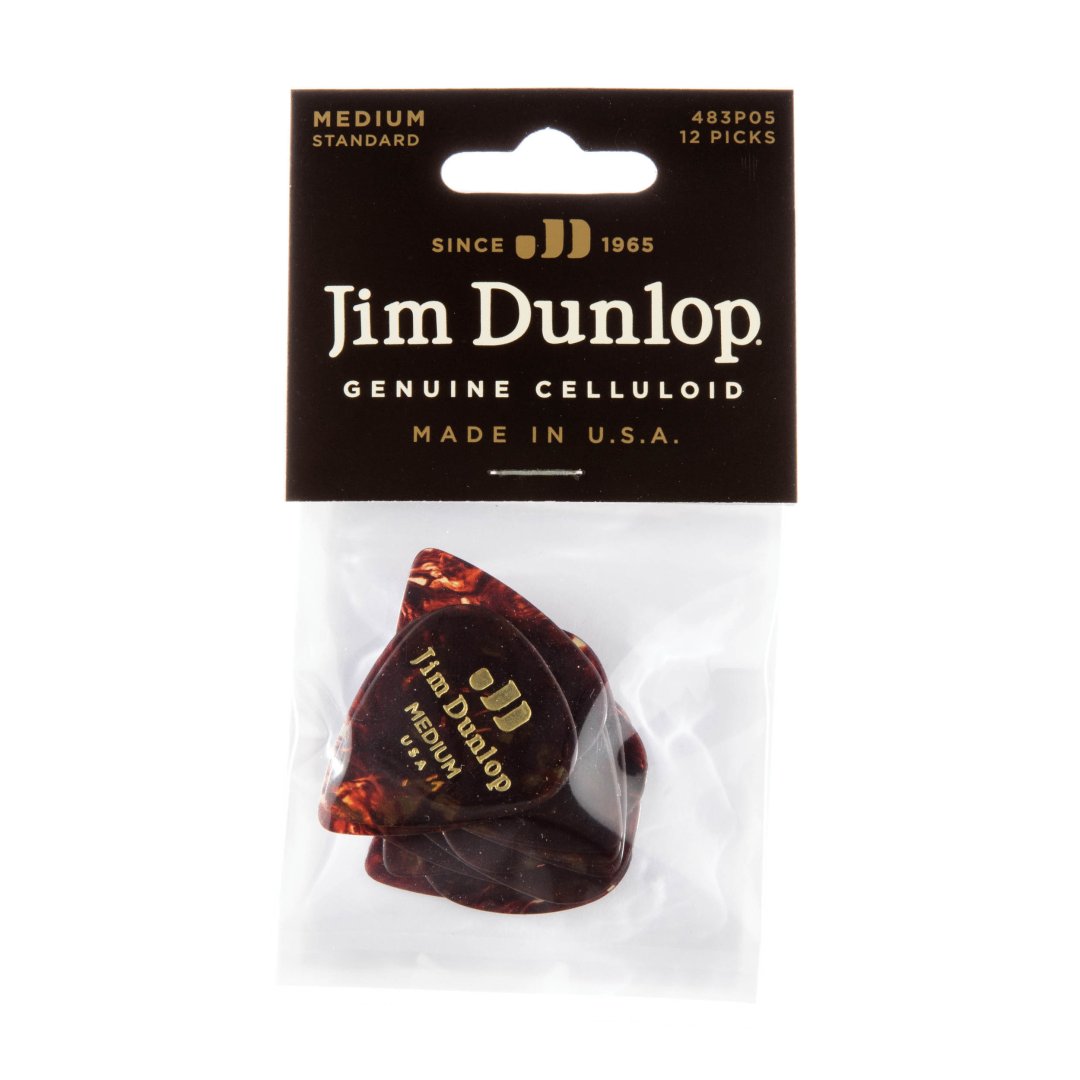 Dunlop 483P05MD Celluloid Guitar Pick. Medium Gauge Shell (12 Pack)