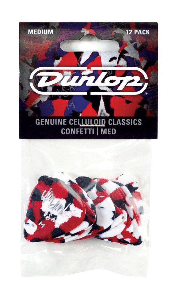 Dunlop 483P06MD Celluloid Guitar Pick. Medium Gauge Confetti (12 Pack)