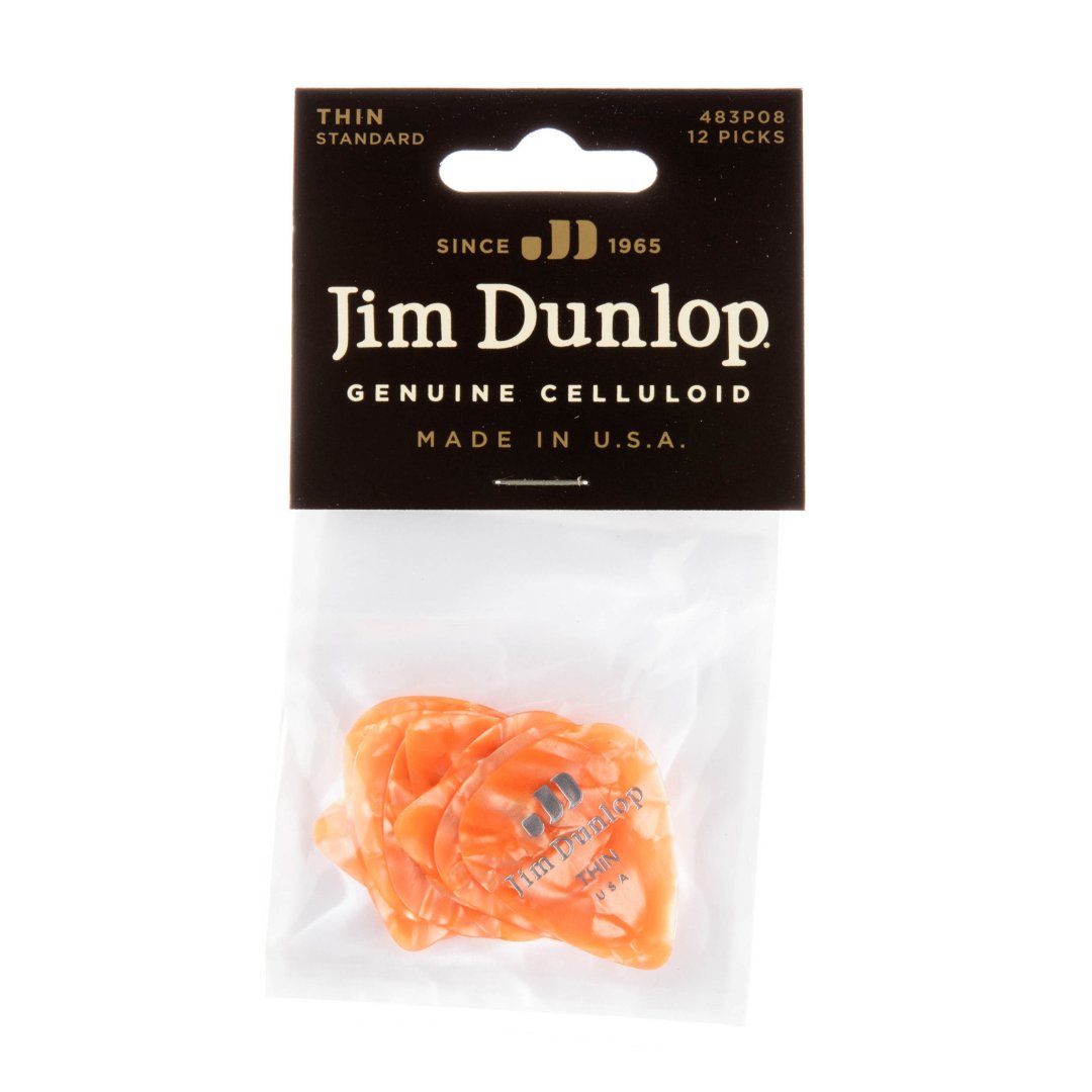 Dunlop 483P08TH Celluloid Guitar Pick. Medium Gauge Orange Pearloid (1