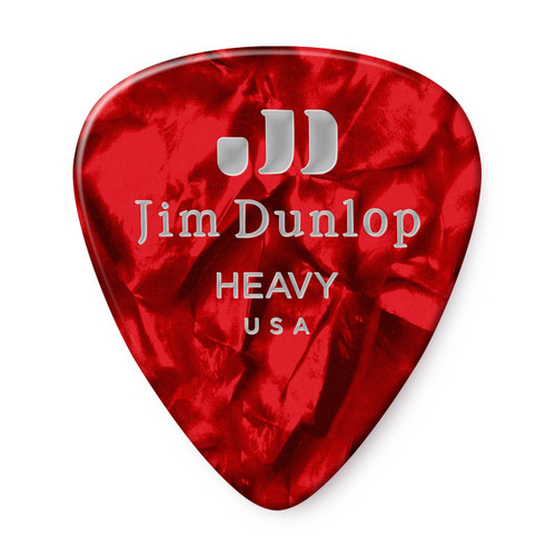 Dunlop 483P09HV Celluloid Guitar Pick Red Pearloid Heavy (12 Pack)
