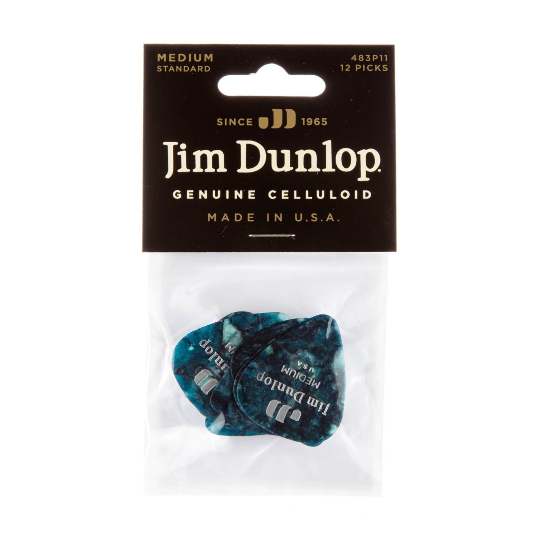Dunlop 483P11MD Celleloid Guitar Pick Turquoise Pearloid Medium (12 Pa