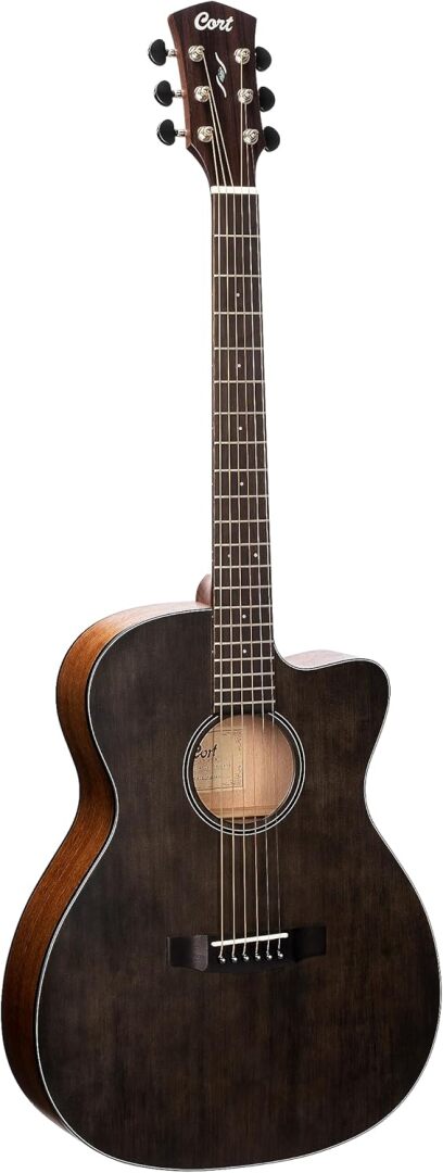 Cort 6 String Acoustic-Electric Guitar, Right, Open Pore Trans Black,