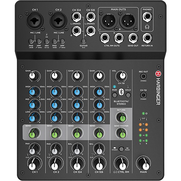 Harbinger LV8 8-Channel Analog Mixer with Bluetooth