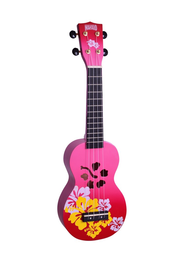Mahalo MD1-HBRDB Hibiscus Soprano Ukulele. Red Burst