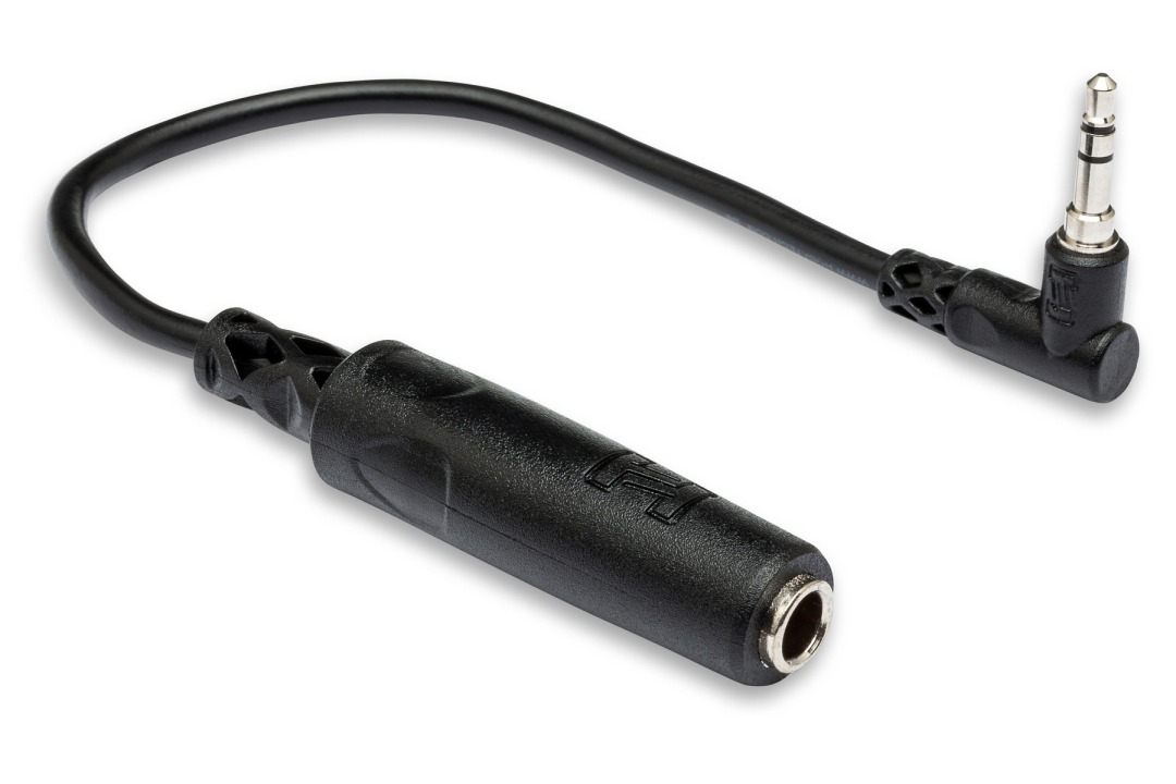 Hosa MHE-100.5 Right-angle 3.5mm TRS Male to 1/4 inch TRS Female Adapt