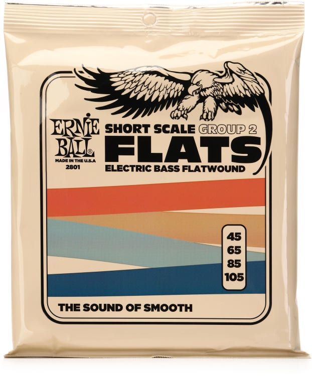 Ernie Ball 2801 Flatwound Short-scale Electric Bass Guitar Strings, .0