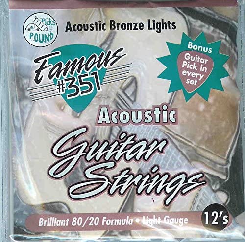 Famous #351 SA-351-12 Acoustic Bronze Guitar Strings-Light Gauge, Bonu