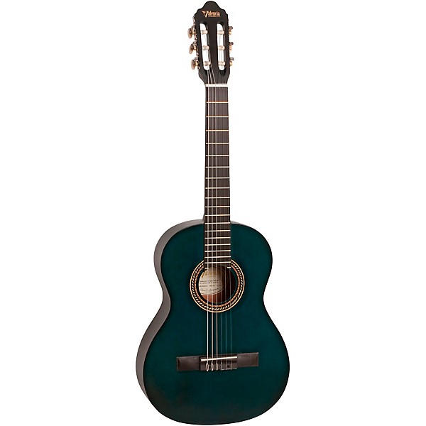 Valencia VC203 200 Series 3/4 Size Classical Guitar. Transparent Blue