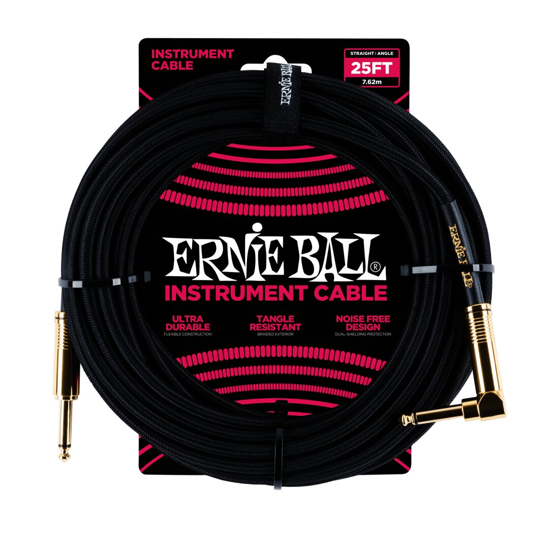 Ernie Ball 25' Braided Straight / Angle Instrument Cable - Black