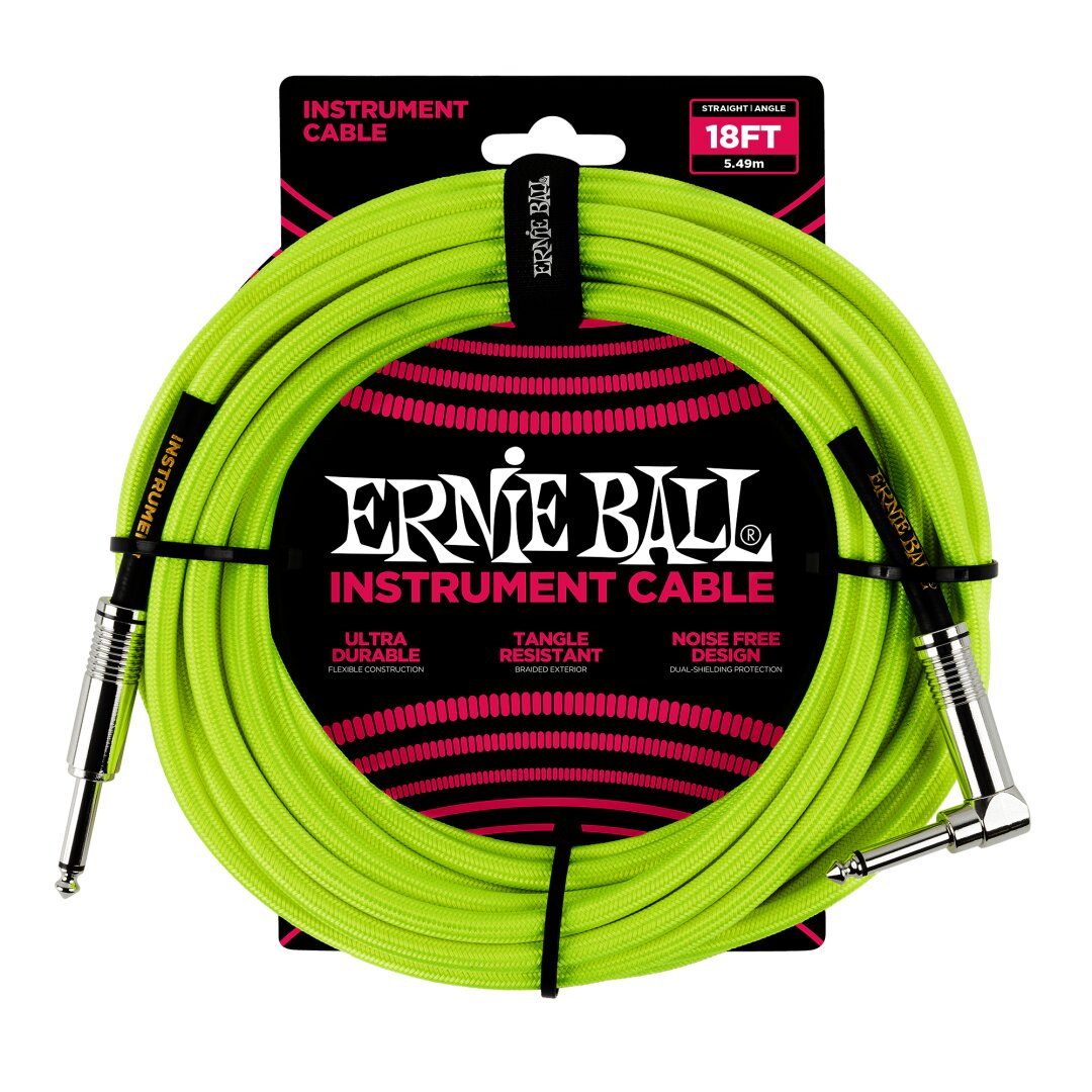Ernie Ball 18' Braided Straight / Angle Instrument Cable Neon - Yellow